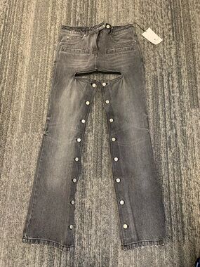Women's Grey Straight-Leg Snap-Front Jeans
